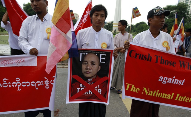 Hundreds protest against Time magazine in downtown Rangoon