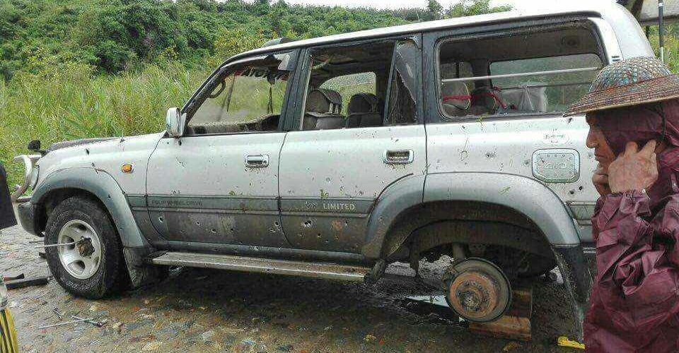 Car blasted by controlled landmine in Kachin