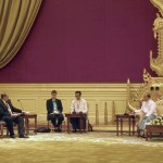 EU Commissioner for Development Piebalgs and German Minister Niebel hold talks with Myanmar’s President Sein at Presidential Palace in Naypyitaw