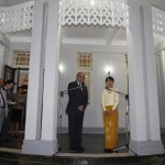 U.N special envoy to Myanmar Nambiar talks to reporters after he met Myanmar’s pro-democracy leader Aung San Suu Kyi