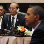 Myanmar’s President Sein and U.S. President Obama are pictured during the ASEAN-US Summit in Bali