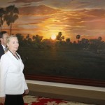 US Secretary of State Clinton arrives for the ASEAN-US Ministerial meeting at the office of the Council of Ministers in Phnom Penh