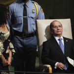 Myanmar President Thein Sein waits to address the 67th United Nations General Assembly at the U.N. Headquarters in New York