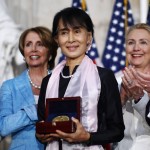 Myanmar opposition leader Aung San Suu Kyi is presented with the Congressional Gold Medal in Washington