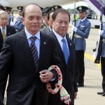 Myanmar’s President Thein Sein arrives at Don Muang Airport in Bangkok