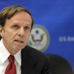 The United States’ Assistant Secretary of State for Democracy, Human Rights and Labor Michael Posner speaks to the media during a news briefing at the U.S. Embassy in Manama