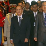 Myanmar’s President Thein Sein inspects an honour guard upon his arrival at Incheon International Airport in Incheon