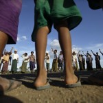 Villagers shout for their farms and villages during protests against the Lebadaung copper mine project in Sarlingyi township
