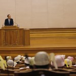 United Nations Secretary General Ban Ki-moon gives a speech at Myanmar’s parliament in Naypyitaw