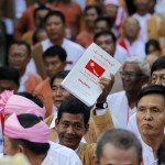 Delegates are seen after attending the NLD party congress in Yangon