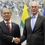 European Council President Van Rompuy welcomes Myanmar Prime Minister Sein at the European Union Council