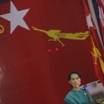 Myanmar pro-democracy leader Aung San Suu Kyi gives a speech at the National League for Democracy party’s (NLD) congress in Yangon