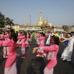 Performers dance at the opening ceremony of a water pavilion during celebrations to mark Thingyan in Yangon