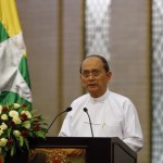 Myanmar’s President Thein Sein speaks before a lunch with Japan’s Prime Minister Abe in Naypyitaw