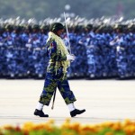A guard of honour contingent marches during a parade to mark the 68th anniversary of Armed Forces Day in Myanmar’s capital Naypyitaw