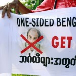 Demonstrators protest against the visit of UN Special Rapporteur Quintana in Rakhine