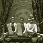 Burma / Myanmar: King Thibaw (right), Queen Supayalat (centre) and her sister Princess Supayaji (left), in the royal palace at Mandalay c.1885