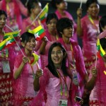 Myanmar’s athletes take part in a parade during the opening ceremony of the 27th SEA Games in Naypyitaw