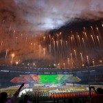 Fireworks are released during the opening ceremony of the 27th SEA Games in Naypyitaw