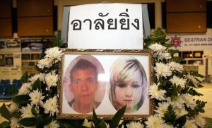 Memorial for David Miller and Hannah Witheridge, who were murdered on Koh Tao in September last year. (PHOTO: DVB)