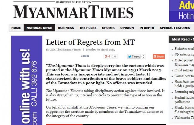 Myanmar Times apologises for land grab cartoon
