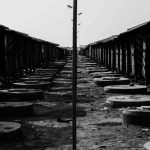 A row of latrines at Say Tha Mar Gyi IDP camp, near Sittwe, Burma.