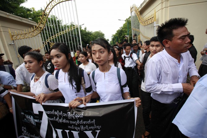 Two arrested after students’ rally at Rangoon University