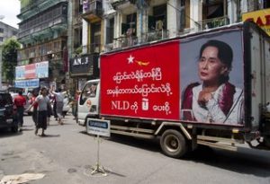 NLD campaigning trucks in Rangoon, September 16 (PHOTO: DVB)