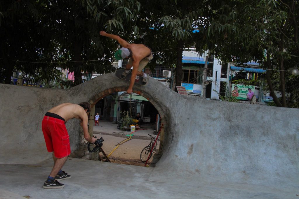 Local and international skaters try out the park on opening day. (PHOTO: Pushing Myanmar)