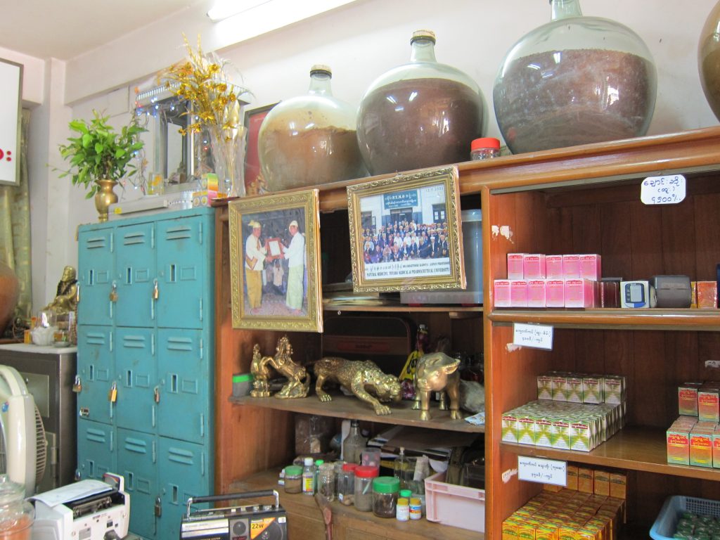 Supplies in the shelves of the U Bo Gyi traditional medicine shop in Rangoon. PHOTO: Annabelle Droulers/DVB