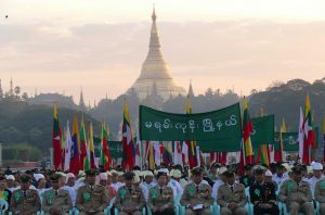 The Burmese military 68th Independence Day ceremony in the People's Square, Rangoon. (PHOTO: DVB)