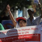 Rakhine activists protest against Yanghee Lee in Yangon