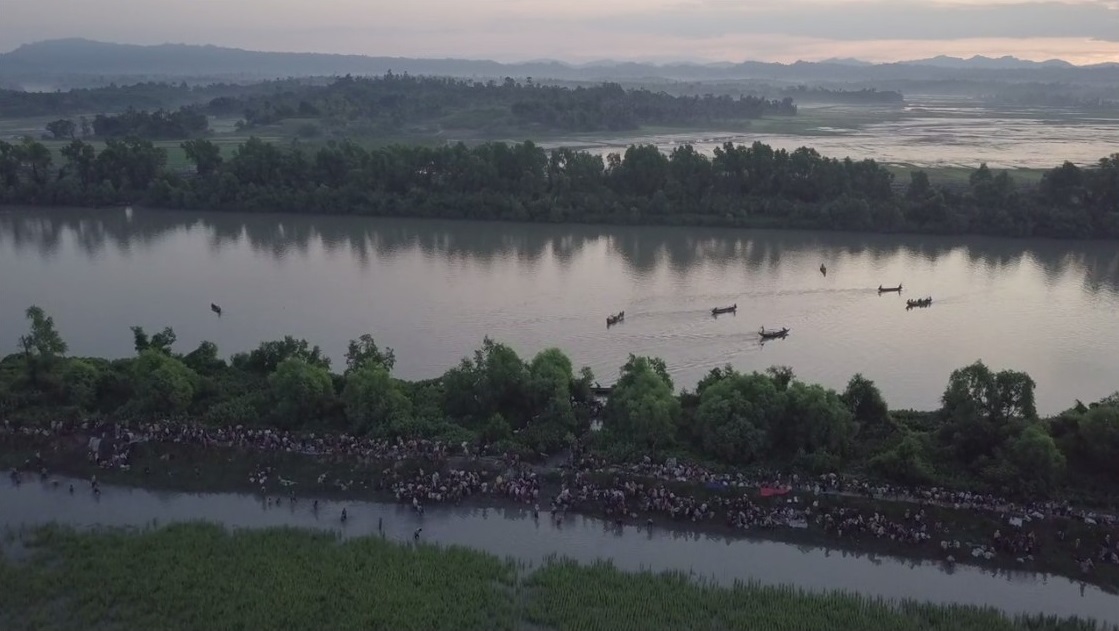Drone footage shows thousands more refugees fleeing to Bangladesh