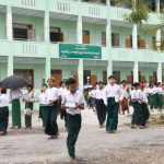 Students enrolling at a school in Sittwe, Rakhine State on May 30. (Credit- regime media)