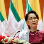State Counsellor Aung San Suu Kyi delivers a speech in Naypyidaw in 2017 (Credit- Reuters)