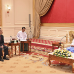 Min Aung Hlaing with ASEAN Special Envoy to Burma Aloukeo Kittikhoun in Naypyidaw on Jan 10