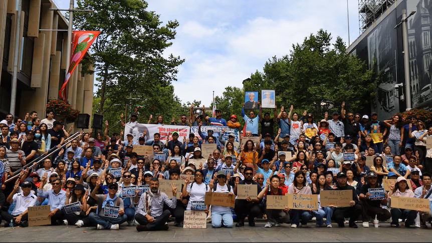 Jailed Myanmar leader Aung San Suu Kyi’s supporters rally in Sydney to protest junta elections